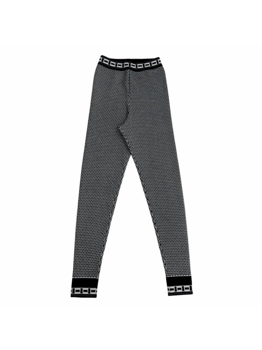 Hermes H All Over Print Wool Knit Leggings Pants Black White 36
